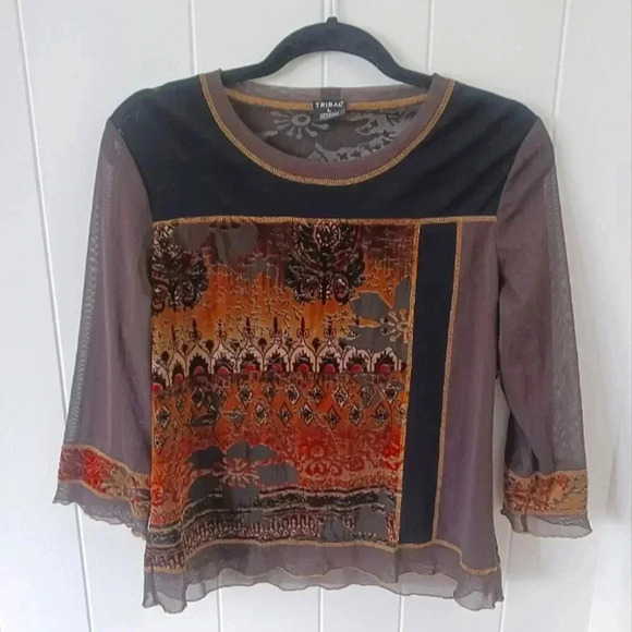 Tribal Tops - Tribal Brand Velvet + Mesh Top